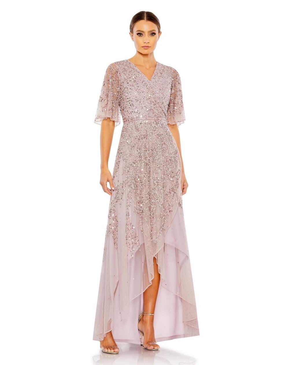 MAC DUGGAL 93681 Vintage Lilac Pink Sequined Butterfly High Low Gown Dress sz 10